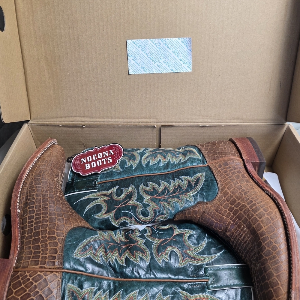 Nocona Womens Green and Brown Leather Pull On Cowgirl Boots Size 8B - Picture 10 of 10